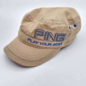 PING Women's Golf Hat Cadet Cap Adjustable Tan With Blue Detail Logo